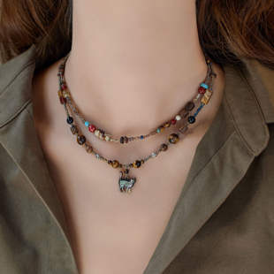 赛赛莉安设计美拉德秋冬棕色项链虎眼石猫咪沉香玛瑙黄水晶复古女