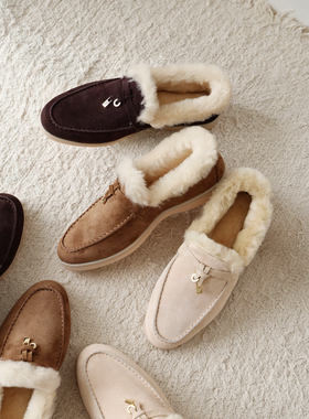 InkingPot彭姐 高端版本LP锁扣羊皮毛一体乐福鞋女保暖老钱风单鞋