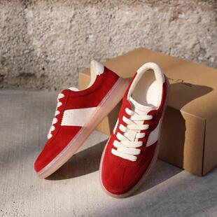 系带时尚 InkingPot彭姐 新年红厚底德训鞋 真皮舒适休闲鞋 板鞋
