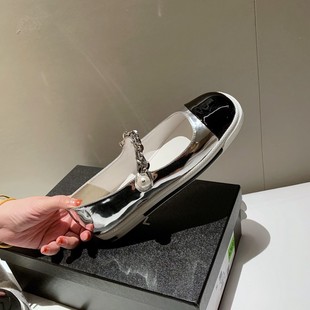 InkingPot彭姐小香风珍珠闪扣皇室玛丽珍里外轻奢特种皮粗跟单鞋