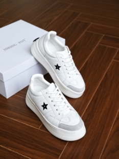 圆头系带星星轻盈小白鞋 厚底增高真皮拼色休闲板鞋 InkingPot彭姐