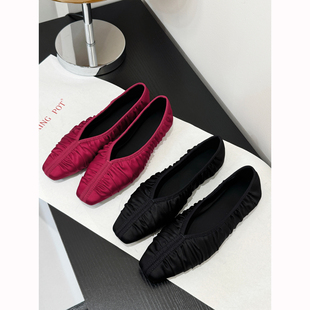 InkingPot彭姐 女浅口舒适芭蕾舞鞋 女鞋 复古褶皱方头气质平底单鞋