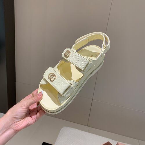 InkingPot彭姐 贵气金扣厚底增高百搭休闲魔术贴真皮凉鞋女夏外穿