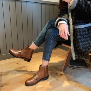 彭姐InkingPot秋冬厚底金属扣切尔西靴百搭及踝短靴