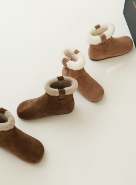 InkingPot彭姐 羊皮毛一体翻边雪地靴女冬季加绒保暖短靴百搭棉鞋