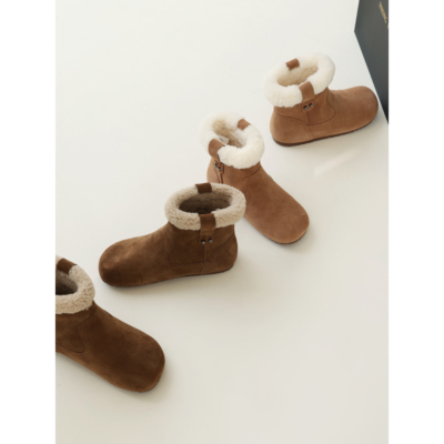 彭姐羊皮毛一体翻边雪地靴女