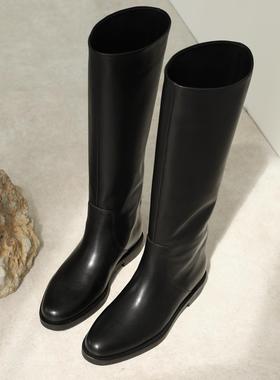 InkingPot彭姐 显瘦平底高筒长筒牛皮骑士靴女英伦风不过膝长靴子