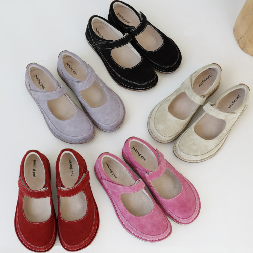 彭姐复古圆头魔术贴玛丽珍鞋女