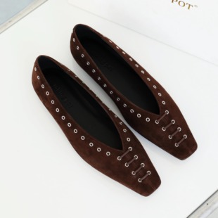 InkingPot彭姐 浅口羊反绒单鞋 真皮平底女鞋 极简老钱风方头芭蕾鞋