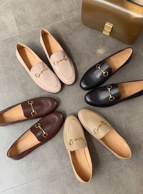 InkingPot彭姐 升级马衔扣复古平底真皮乐福鞋舒适半踩懒人鞋两穿