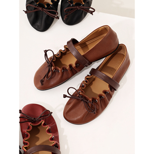 InkingPot彭姐 复古风蝴蝶结玛丽珍鞋 女一字带芭蕾舞平底单鞋 法式