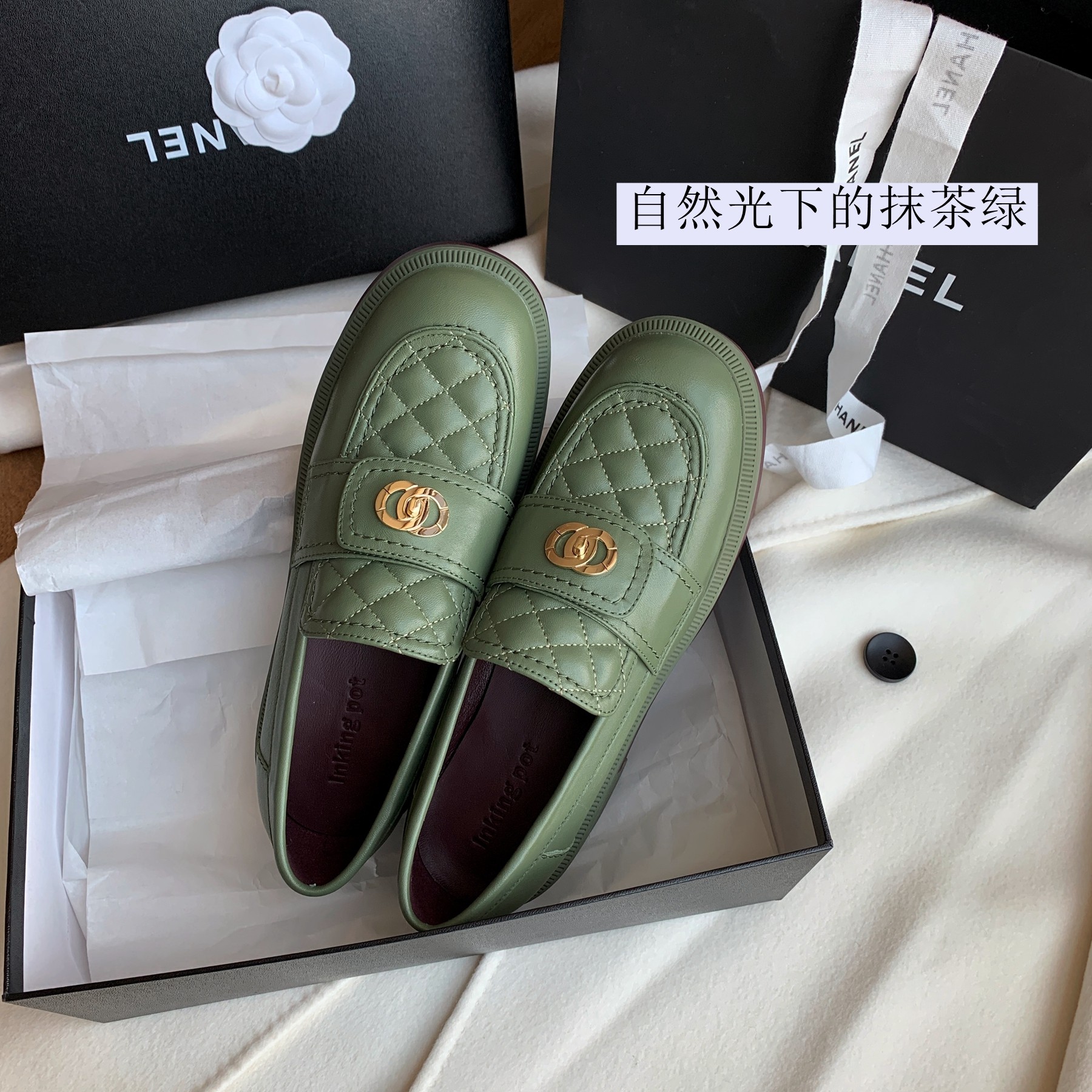 InkingPot彭姐新款菱格厚底软真皮乐福鞋女英伦风软中跟舒适单鞋,女鞋,深口单鞋,淘宝优惠券,粉丝福利购,淘宝优惠卷