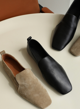 InkingPot彭姐 软糯乐福鞋女真皮方头浅口通勤软底单鞋英伦风女鞋