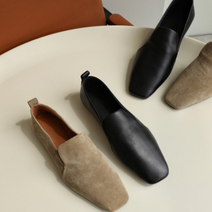 InkingPot彭姐 女真皮方头浅口通勤软底单鞋 英伦风女鞋 软糯乐福鞋