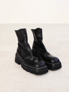 InkingPot彭姐 粗跟马丁靴女 水洗马皮短靴厚底方头切尔西靴手工鞋