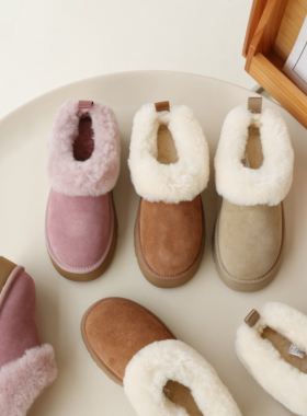 InkingPot彭姐 羊皮毛一体毛绒翻边雪地靴女冬季保暖厚底防寒短靴