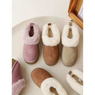 InkingPot彭姐 羊皮毛一体毛绒翻边雪地靴女冬季保暖厚底防寒短靴