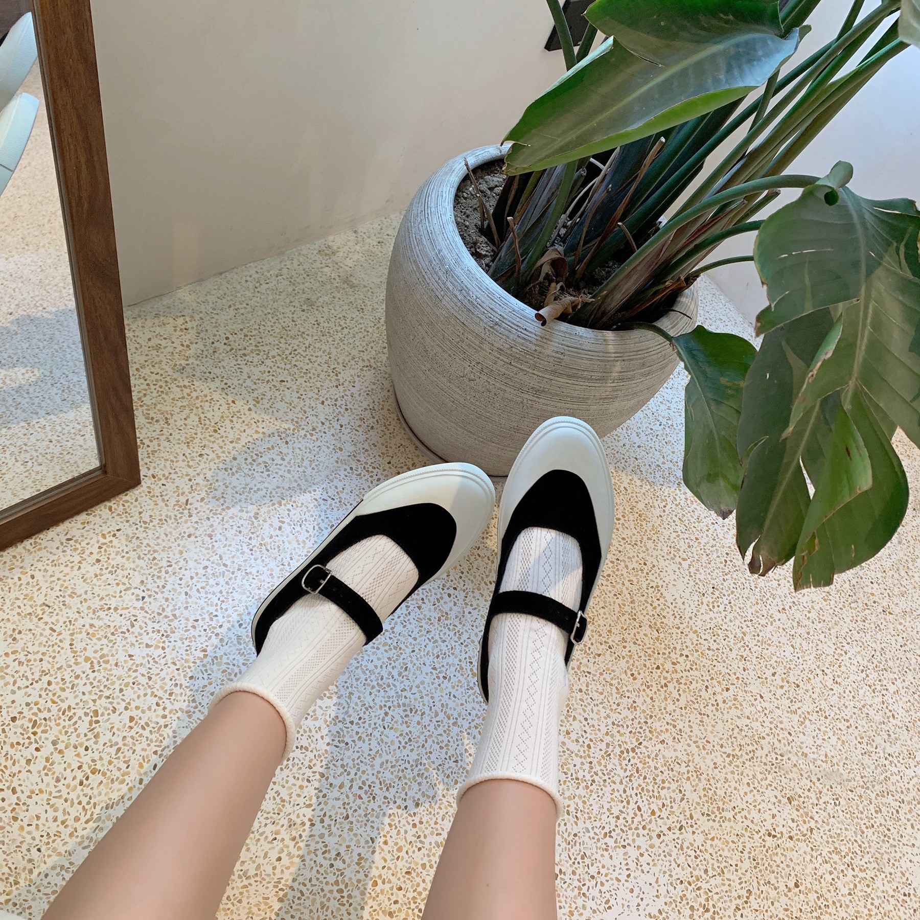 InkingPot彭姐 复古牛皮反毛皮平底单鞋学院女神平底轻便休闲鞋