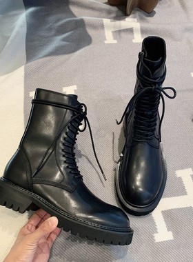 InkingPot升级版圆头系带侧拉链英伦高帮轻厚底ANN真皮14孔马丁靴