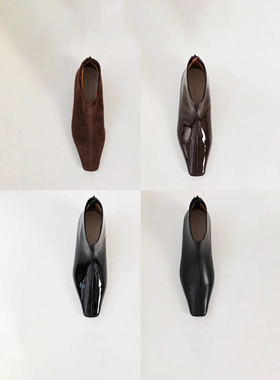 InkingPot彭姐 极简方头内增高踝靴女老钱风真皮短靴子新品