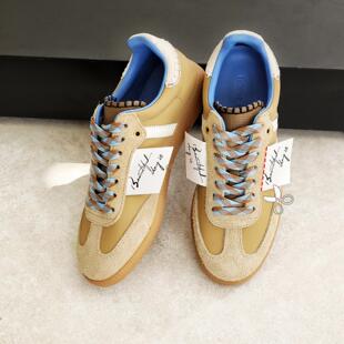 女时髦米棕色全真皮平底运动休闲板鞋 复古德训鞋 InkingPot彭姐