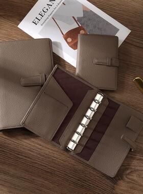 【皮阁】大象灰头层牛皮插扣笔记本真皮A6A7A8活页本15mm环手账