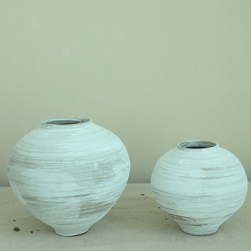 侘寂客厅插花装饰复古白色粗陶