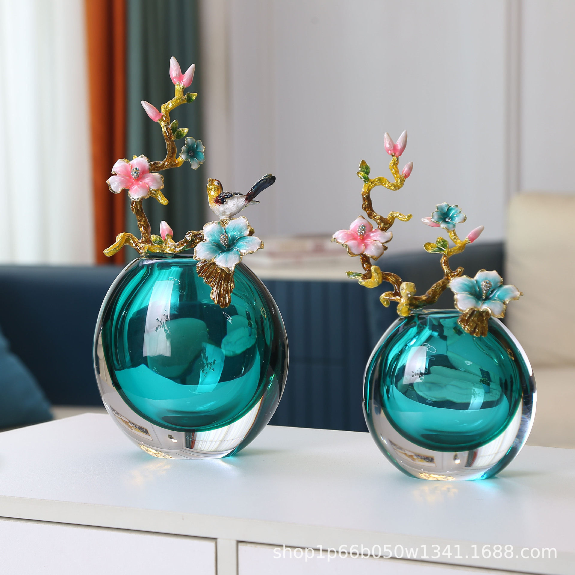 珐琅彩小摆件新中式花瓶家居饰品