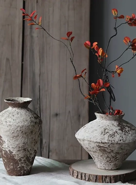 侘寂风陶瓷花瓶粗陶瓶插花复古