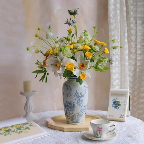 复古花瓶景德镇陶瓷冰裂纹青花瓷