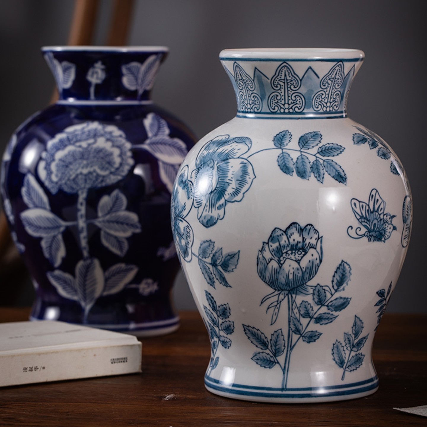 新中式陶瓷花瓶手工填色可水培高温陶瓷摆件客厅电视机柜花瓶