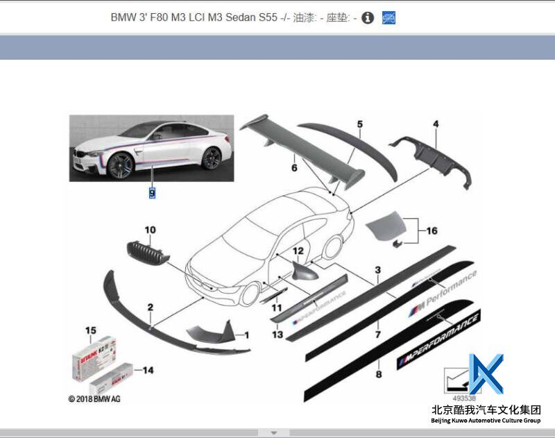 BMW宝马原厂 M3F80 MP套件前唇中网侧腮迎宾条踏板尾翼拉花侧裙后