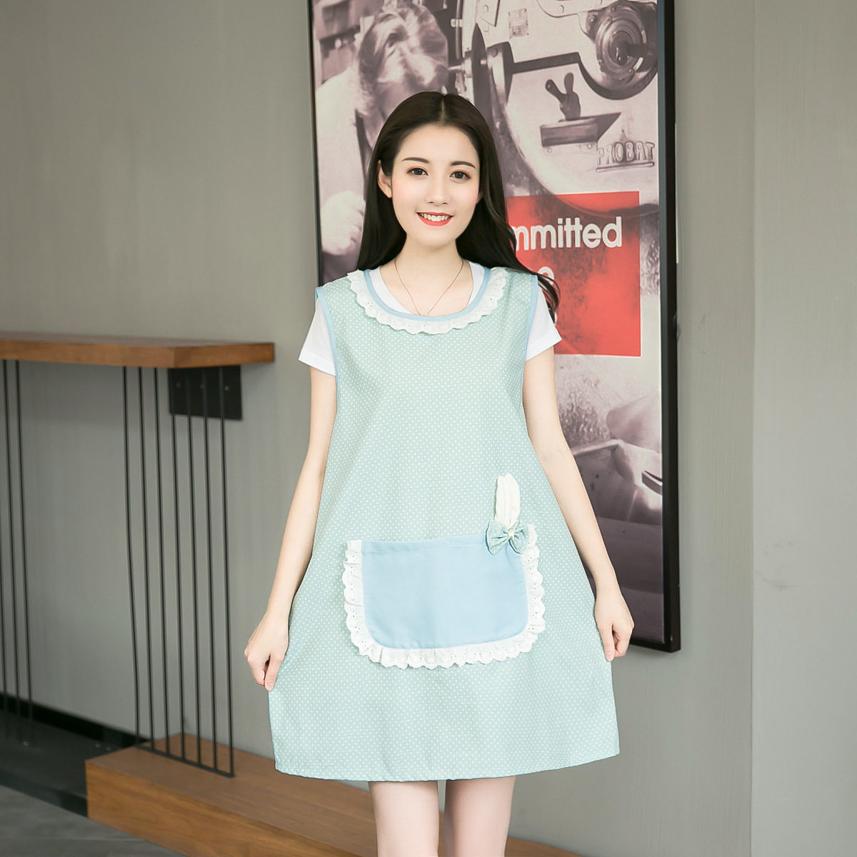新款韩版围裙透气防油家用厨房专用纯棉美甲工作服可爱女夏季薄款