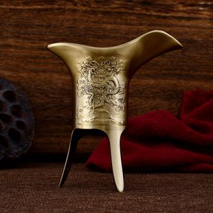纯黄铜龙凤爵杯酒爵白酒杯酒樽仿古代酒器喝酒酒具三足金樽纣王杯