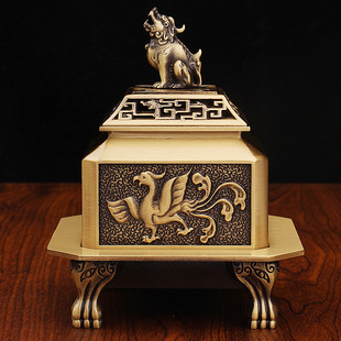 创意香薰炉纯铜家用室内四神兽望天吼檀香香炉个性熏香炉四方炉鼎