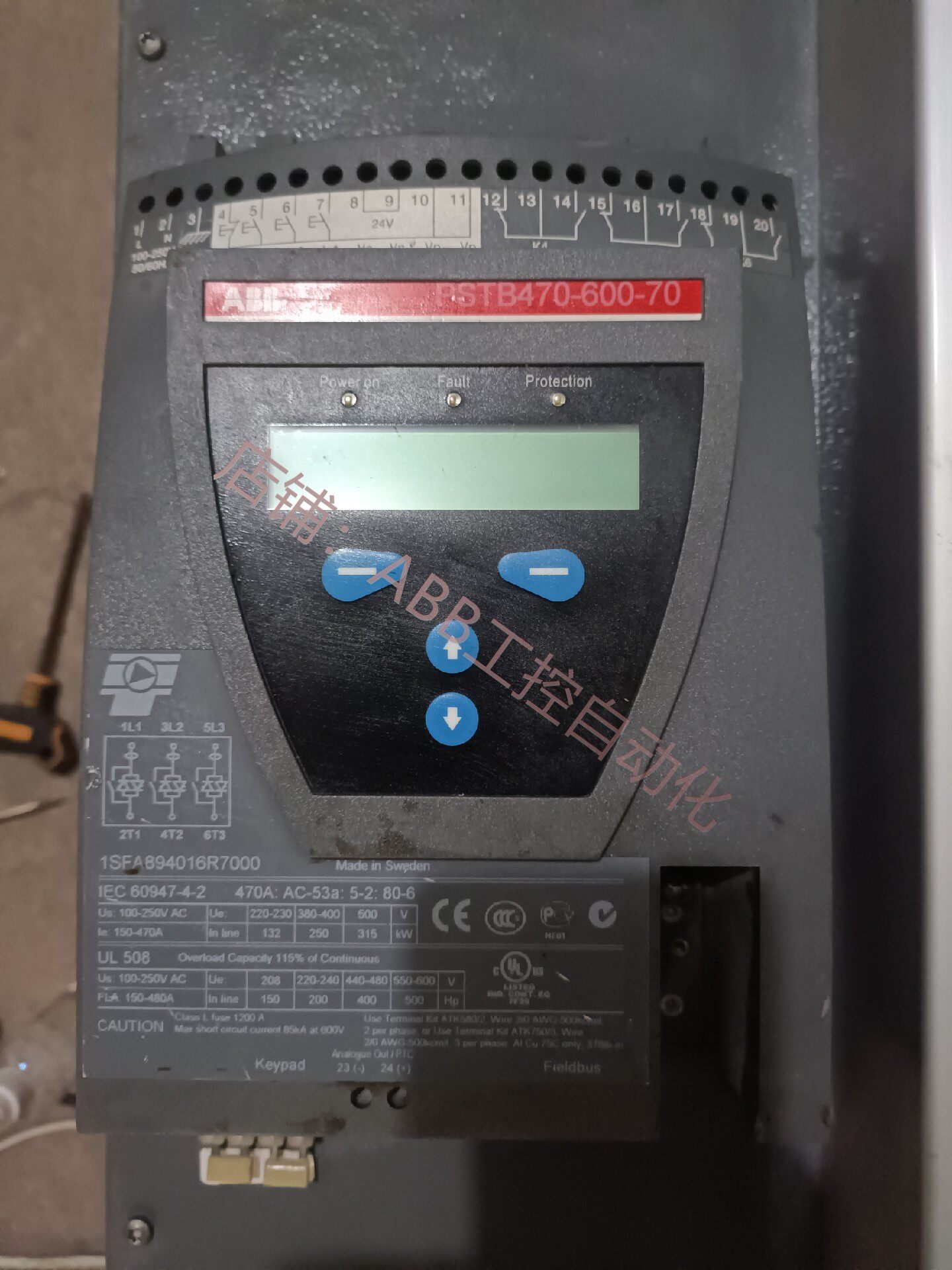 abb250kw软启动器内置旁路接触器pstb470 -600-70运行时间短