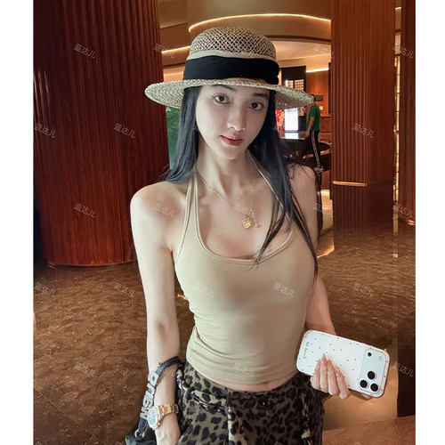 蓝达儿【可拆胸垫】夏季美式时尚辣妹风百搭修身时尚挂脖吊带背心