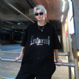美式街潮重工满天星复古反光短袖T恤男女同款宽松休闲圆领特p28，男装T恤，电商C307