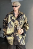 【现货]CS57-P58黑黄双重染色长袖衬衫春夏季新款宽松开衫情侣，男装衬衫，电商C307