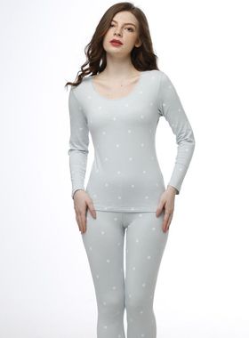 芬格兰女士蕾丝边莱卡棉保暖内衣套装弹力棉薄款秋衣秋裤31350