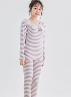 英博伦青少女秋冬密根彩条圆领保暖内衣套装大童女童80636