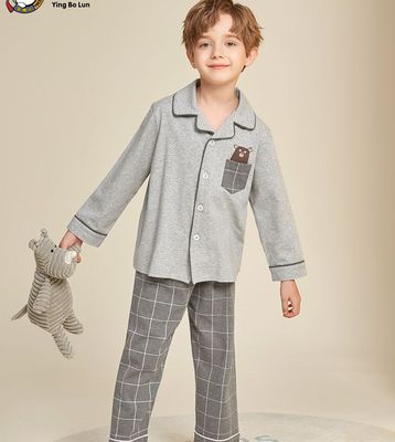 英博伦儿童睡衣套装春秋长袖纯棉中大童秋款男童全棉家居服20271