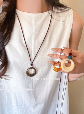 复古长款圆环项链女高级感新中式百搭锁骨链旗袍马面裙颈链配饰品