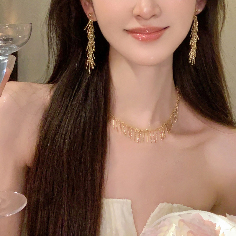 法式复古长款流苏耳钉礼服晚会小众设计感高级轻奢耳环女秋冬耳饰
