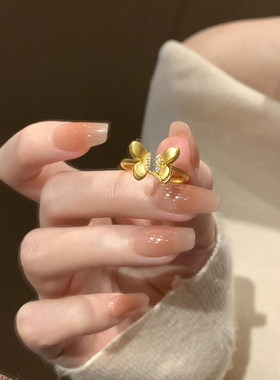 复古金色拉丝蝴蝶开口戒指女