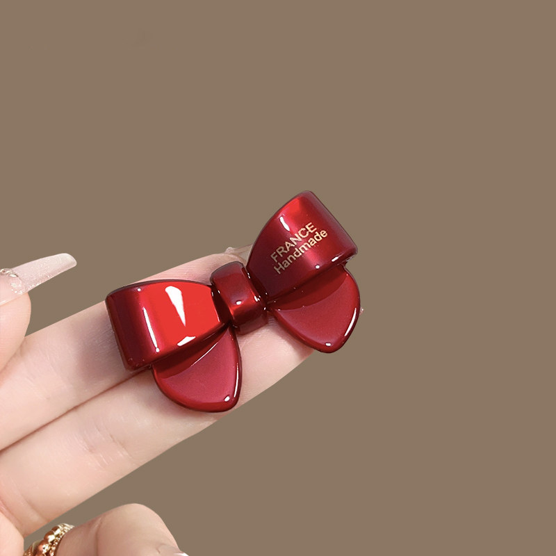 安可拉红酒红色氛围感蝴蝶结发夹女刘海前额碎发侧边夹子鸭嘴发饰