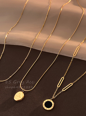 复古罗马钛钢项链女轻奢气质高级感毛衣链小众长款挂脖小众配饰品