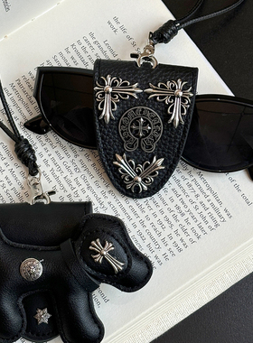 十字架小狗皮革磁吸眼镜夹项链