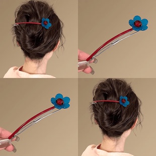 韩系可爱小花一字夹青蛙扣发夹女后脑勺盘发发卡简约气质夹子头饰