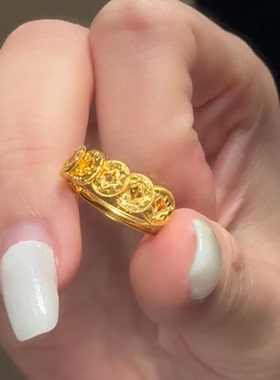 金色五帝钱碎冰冰铜钱戒指女